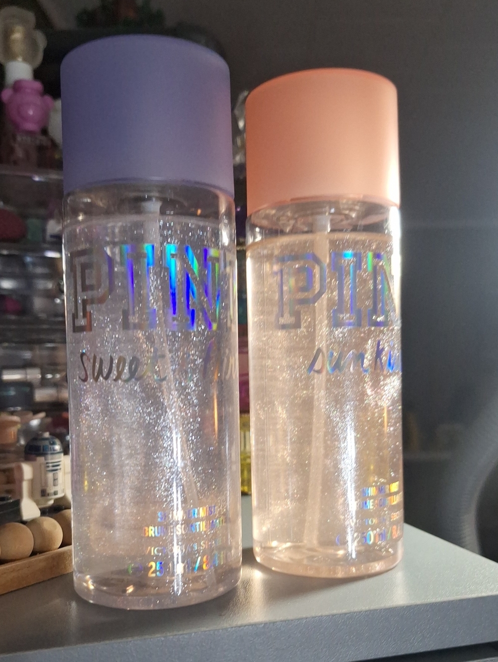 PINK Victoria's Secret Glittering Body Mist Duo - Lavender & Peach Caps